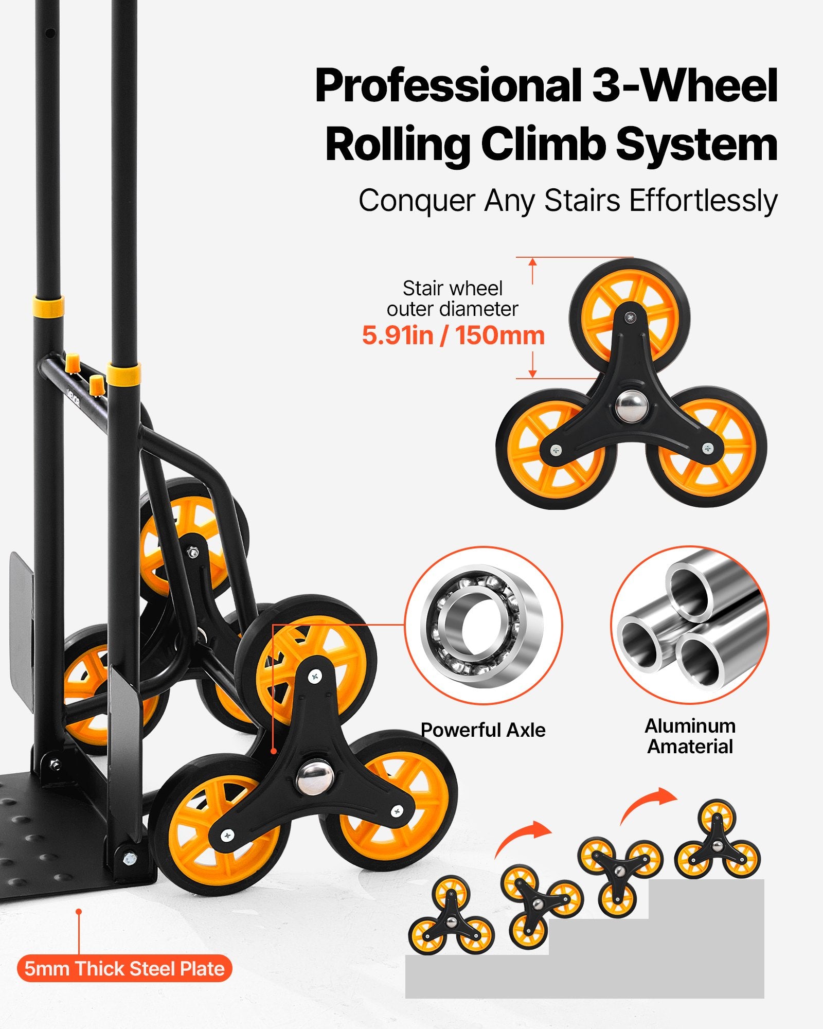 Stair Climbing Cart, 150 kg Stair-Climbing Capacity, Heavy-Duty